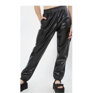 NEW Faux Leather Black Cargo Joggers Pants Mobwife City chic Boss